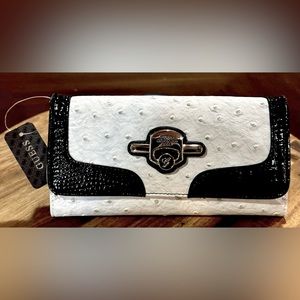 Guess Monogram White and Black Tri-fold Wallet Clutch 7.5 inches- NWT